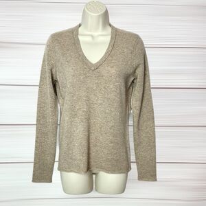KEIRA Cashmere Sweater Tan V-Neck Pullover Lightweight Soft size S